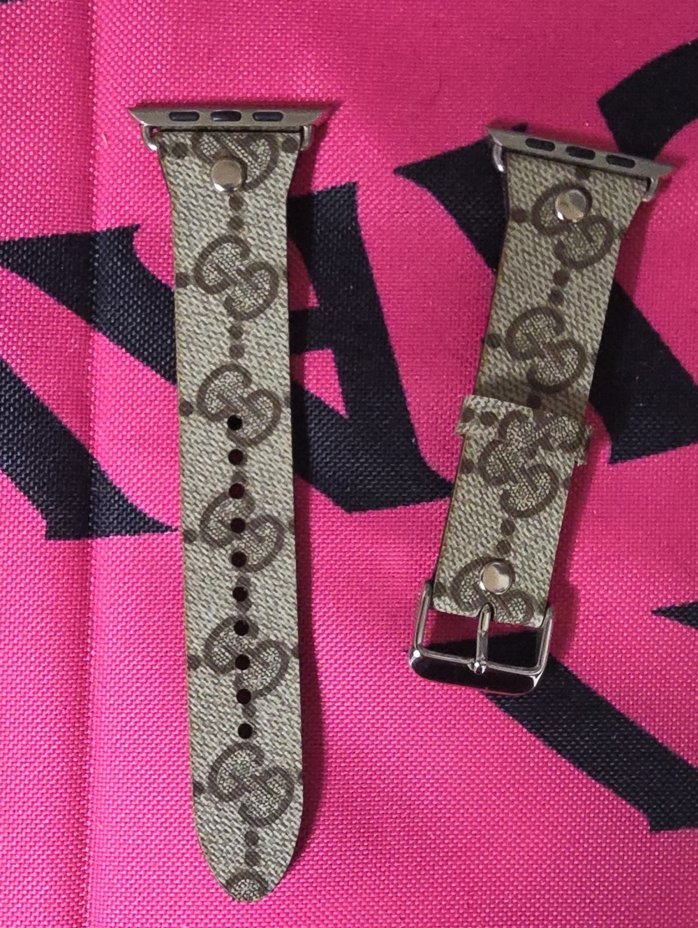 Designer Monogram Brown Leather Apple Watch Band with Gold Hardware
